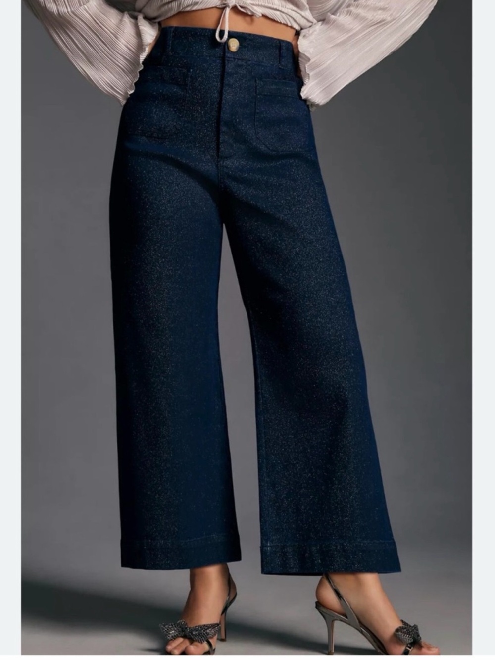 Anthropologie Maeve The Colette Navy Wide-Leg Sparkle Pants ✨